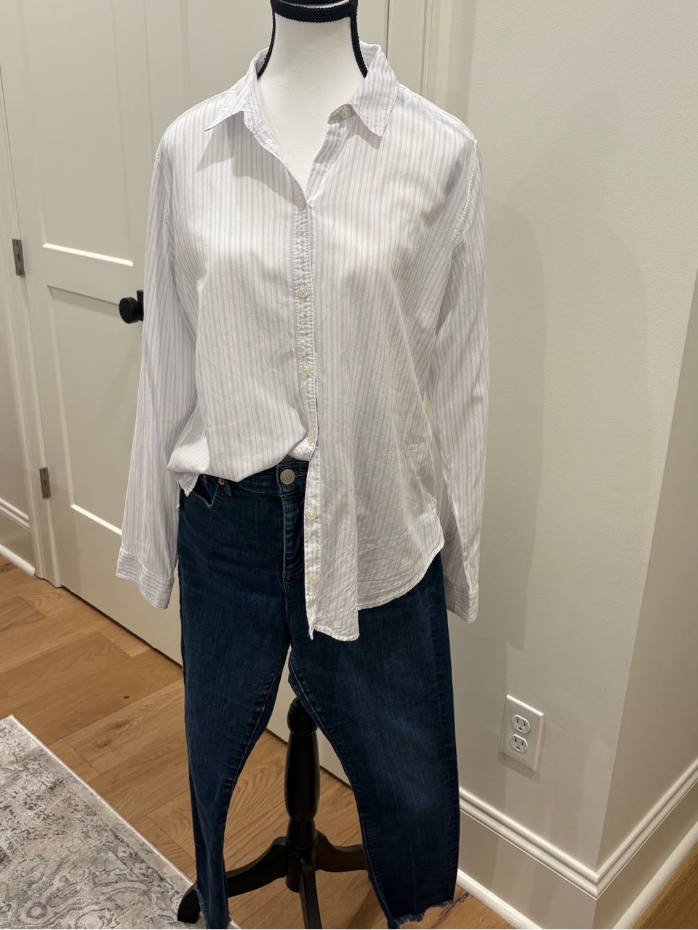 Women’s Classic White Stripe Button-Up Shirt